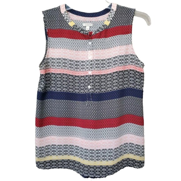 Talbots Petites Multicolor Geo Print Lightweight Henley Neck Sleeveless Top MP - Picture 1 of 4
